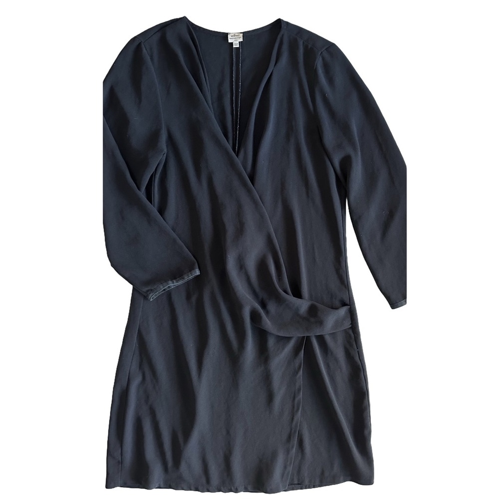 Aritzia Wilfred Drappy Pleated Faux Wrap Black Crepe Dress V Neck Event Size 6